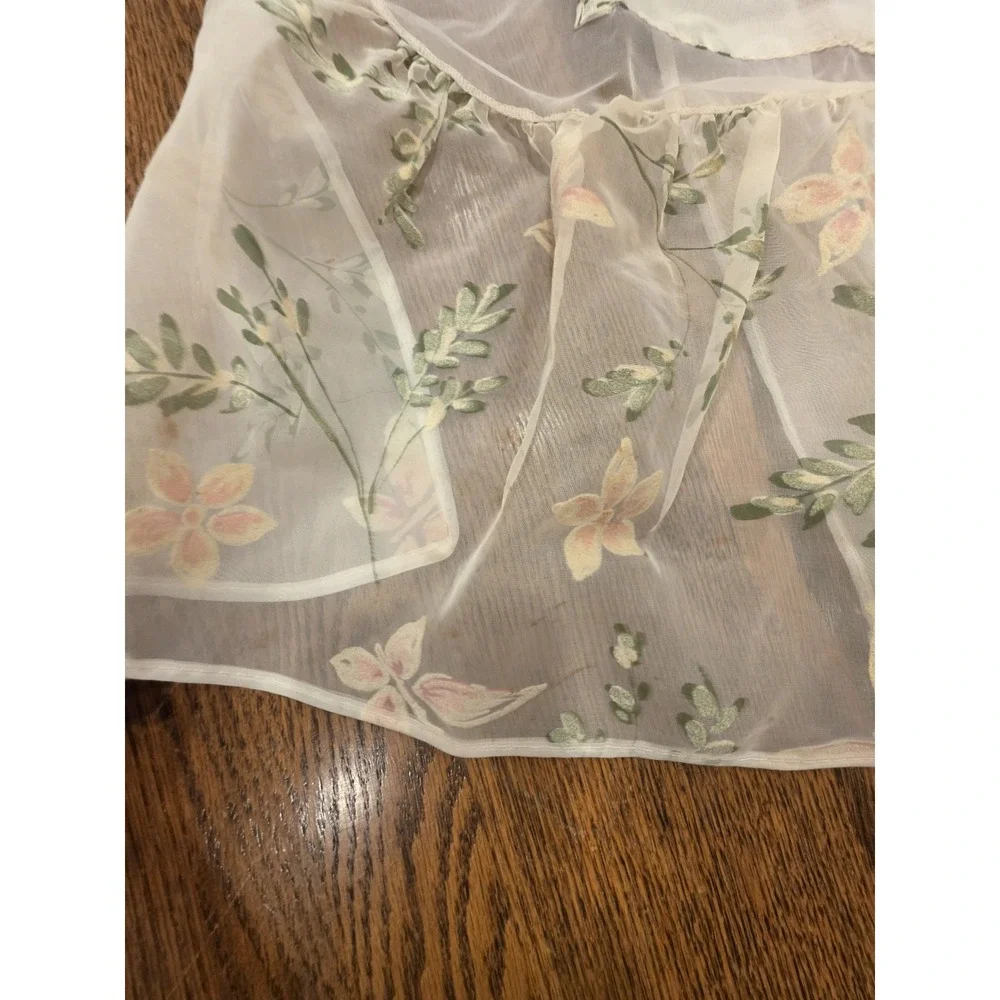 Set Of 2 Vintage Hostess Half Apron Floral Organza Sheer Tie Waist Cottagecore